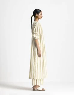 Moss Green Stripe Front Gather Dress Co-ord Set -Ethereal Styles pf23set113