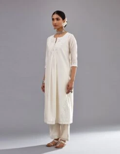 Off White Silk Chanderi Straight Long Kurta Dress Set With Off-White Thread And Mirror Embroidery 11 Off White Silk Chanderi Straight Long Kurta Dress Set With Off-White Thread And Mirror Embroidery -Ethereal Styles pg183