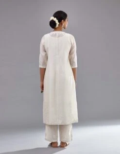 Off White Silk Chanderi Straight Long Kurta Dress Set With Off-White Thread And Mirror Embroidery 15 Off White Silk Chanderi Straight Long Kurta Dress Set With Off-White Thread And Mirror Embroidery -Ethereal Styles pg18b