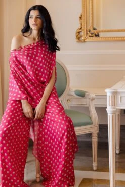 Rani Pink Butti Printed One Shoulder Dress With Pants -Ethereal Styles ph1493 3