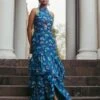 Blue Floral Halter Neck Dress -Ethereal Styles pi31