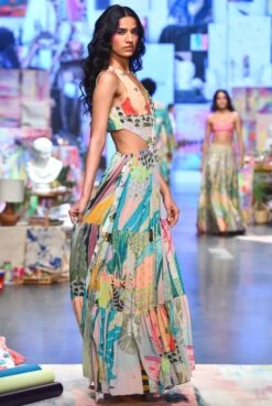 Emma Tropical Print Georgette Embroidered Cut Out Dress 9 Emma Tropical Print Georgette Embroidered Cut Out Dress -Ethereal Styles psdr00322