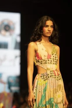 Emma Tropical Print Georgette Embroidered Cut Out Dress 10 Emma Tropical Print Georgette Embroidered Cut Out Dress -Ethereal Styles psdr00323