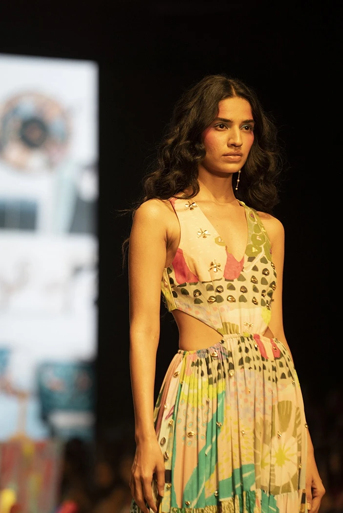 Emma Tropical Print Georgette Embroidered Cut Out Dress 5 Emma Tropical Print Georgette Embroidered Cut Out Dress - Image 3