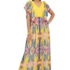 Yellow Enchanted Print Crepe Dress With Bandhani Embroidered Yoke -Ethereal Styles psdr0034a1