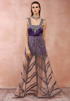 Purple Embroidered Dress With Skirt