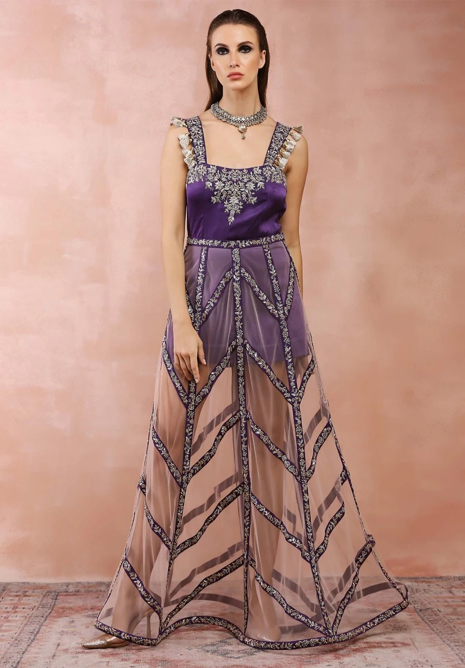 Purple Embroidered Dress With Skirt 3 Purple Embroidered Dress With Skirt