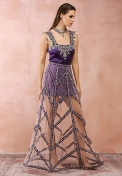 Purple Embroidered Dress With Skirt 11 Purple Embroidered Dress With Skirt -Ethereal Styles psdr00423