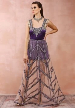 Purple Embroidered Dress With Skirt 12 Purple Embroidered Dress With Skirt -Ethereal Styles psdr00424