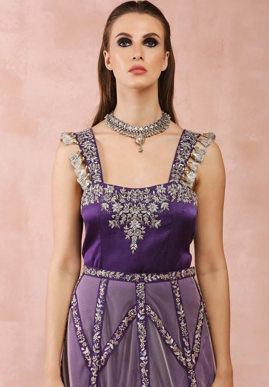 Purple Embroidered Dress With Skirt 7 Purple Embroidered Dress With Skirt - Image 5