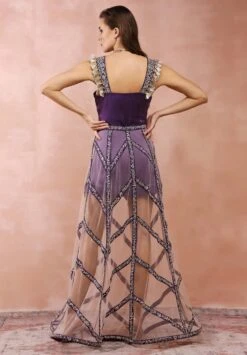 Purple Embroidered Dress With Skirt 15 Purple Embroidered Dress With Skirt -Ethereal Styles psdr0042b