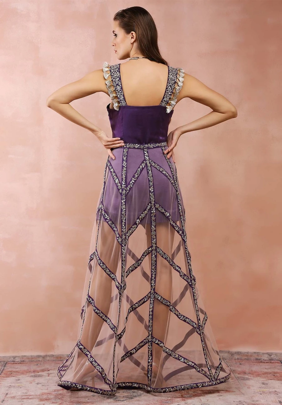 Purple Embroidered Dress With Skirt 9 Purple Embroidered Dress With Skirt - Image 7