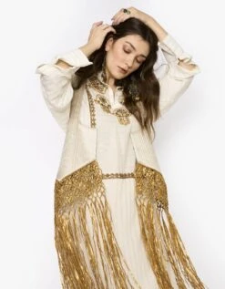 The Lurex Striped Hamsa Yoke Long Dress & Hand Woven Quilted Jacket 8 The Lurex Striped Hamsa Yoke Long Dress & Hand Woven Quilted Jacket -Ethereal Styles rarahl23323