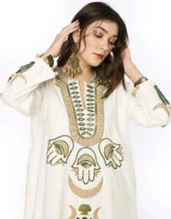 Off White Hamsa & Palm Long Column Dress -Ethereal Styles rarahl23383