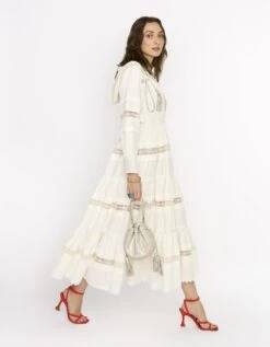 The Gathered Long Dress With Embroidered Tassels & Lace Details -Ethereal Styles rarasss2023212