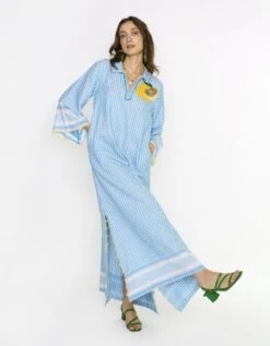 The Woven Checks Long Tent Dress W Embroidered Lemon And Scalloping Details -Ethereal Styles rarasss2023432