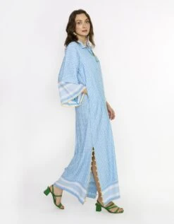 The Woven Checks Long Tent Dress W Embroidered Lemon And Scalloping Details -Ethereal Styles rarasss2023433
