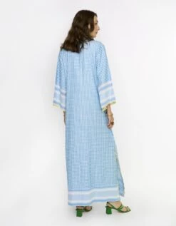 The Woven Checks Long Tent Dress W Embroidered Lemon And Scalloping Details -Ethereal Styles rarasss202343b
