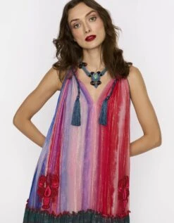 The Rainbow Lurex Long Gathered Dress With Hand Embroidered Lobsters And Cord Detail At Neck 8 The Rainbow Lurex Long Gathered Dress With Hand Embroidered Lobsters And Cord Detail At Neck -Ethereal Styles rarasss2023693
