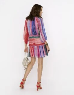 The Rainbow Lurex Pleated Waist Yoke Dress W Hand Embroidered Lobsters & Tassel Detail At The Neck -Ethereal Styles rarasss202371b