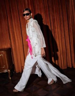 Ivory 'Daria' Dress, 'Slit' Pants And 'Cady' Shirt With Silk Tie Ups -Ethereal Styles rkcu2335b