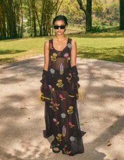 Black Fara Embroidered Dress With Eva Cape Set 10 Black Fara Embroidered Dress With Eva Cape Set -Ethereal Styles rkrs230144