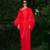 Red Brigette Cape With Nouise One Shoulder Dress -Ethereal Styles rkrs230161