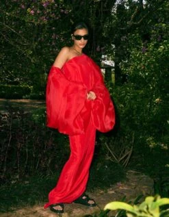 Red Brigette Cape With Nouise One Shoulder Dress 9 Red Brigette Cape With Nouise One Shoulder Dress -Ethereal Styles rkrs230162