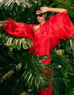 Red Brigette Cape With Nouise One Shoulder Dress 10 Red Brigette Cape With Nouise One Shoulder Dress -Ethereal Styles rkrs230163