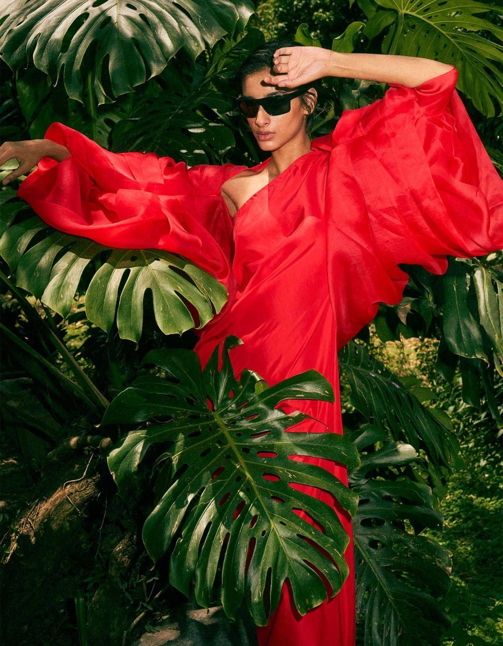 Red Brigette Cape With Nouise One Shoulder Dress 5 Red Brigette Cape With Nouise One Shoulder Dress - Image 3