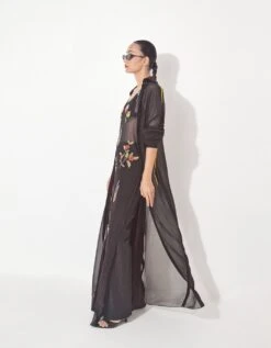 Black Fara Dress And Eva Cape With Bustier And Pant -Ethereal Styles rkrs230393