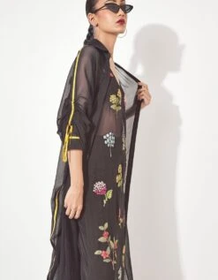 Black Fara Dress And Eva Cape With Bustier And Pant -Ethereal Styles rkrs230394