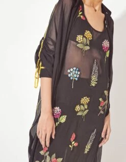 Black Fara Dress And Eva Cape With Bustier And Pant -Ethereal Styles rkrs230395