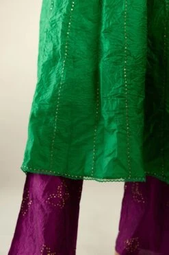 Grass Green Hand Crushed Silk Kurta Set Dress With A V Neck Embroidered Yoke And Panels 13 Grass Green Hand Crushed Silk Kurta Set Dress With A V Neck Embroidered Yoke And Panels -Ethereal Styles rv165