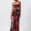 Black With Multicolor Abstract Floral Print Hand Micro Pleated Strapless Dress -Ethereal Styles s3001mr1
