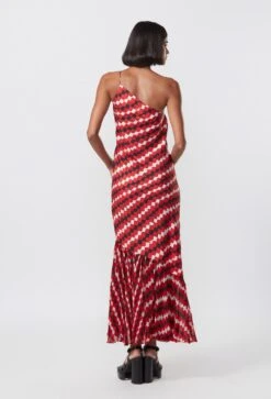 Red Abstract Print One Shoulder Slip Dress -Ethereal Styles s3026mrb