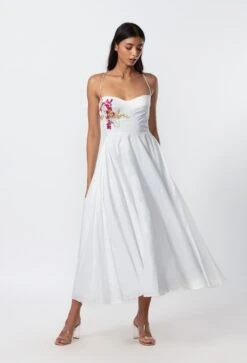 White Summer Dress With Hand Embroidered Mirror And Thread Work Motif -Ethereal Styles s3030mr1