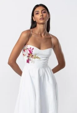 White Summer Dress With Hand Embroidered Mirror And Thread Work Motif -Ethereal Styles s3030mr2