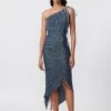 Blue Hand Micro Pleated Denim Sari Style Dress With Zipper Detailing 2 Blue Hand Micro Pleated Denim Sari Style Dress With Zipper Detailing -Ethereal Styles s3064mr1