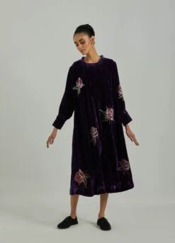 Purple Welington Collar Silk Velvet Dress -Ethereal Styles saivr001ahvelpl3