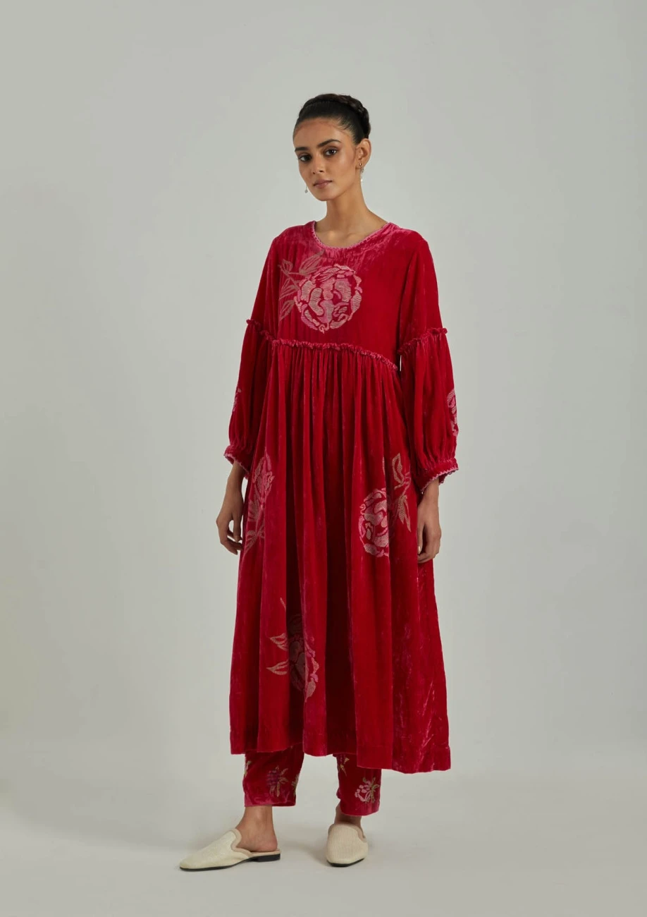 Pink Autumn Love Panel Silk Velvet Dress 3 Pink Autumn Love Panel Silk Velvet Dress