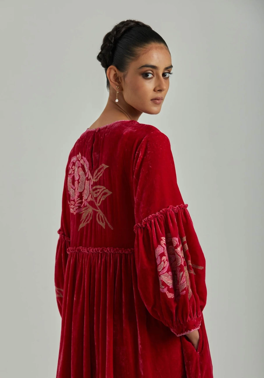 Pink Autumn Love Panel Silk Velvet Dress 6 Pink Autumn Love Panel Silk Velvet Dress - Image 4