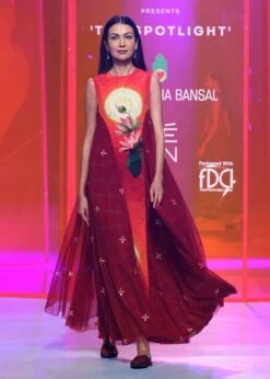 Cherry Red Embellished Long Dress -Ethereal Styles sbsh0363