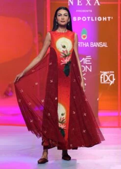 Cherry Red Embellished Long Dress -Ethereal Styles sbsh0364