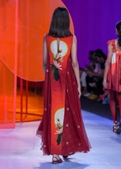 Cherry Red Embellished Long Dress -Ethereal Styles sbsh036b