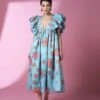 Aqua Geomteric Print Dress -Ethereal Styles sbtsl0091