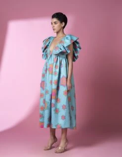 Aqua Geomteric Print Dress -Ethereal Styles sbtsl0092