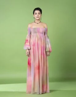 Drizzly Floral Off Shoulder Dress