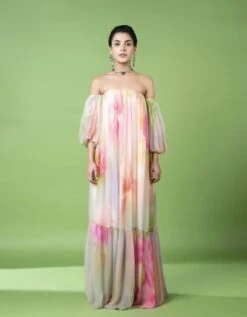 Drizzly Floral Off Shoulder Tier Dress