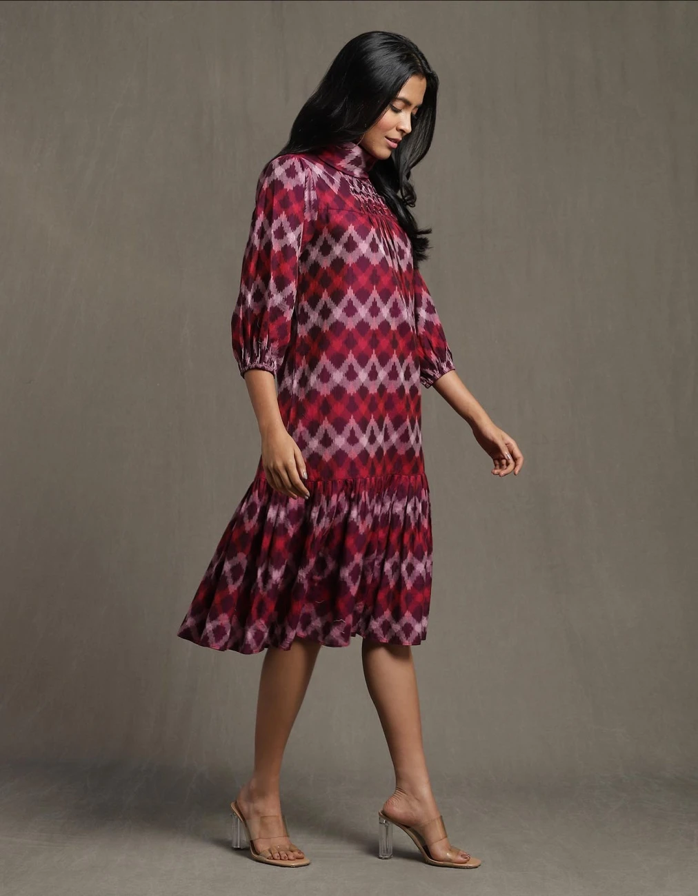 Purple Pleated High Neck Midi Dress With Ruffled Hem 5 Purple Pleated High Neck Midi Dress With Ruffled Hem - Image 3